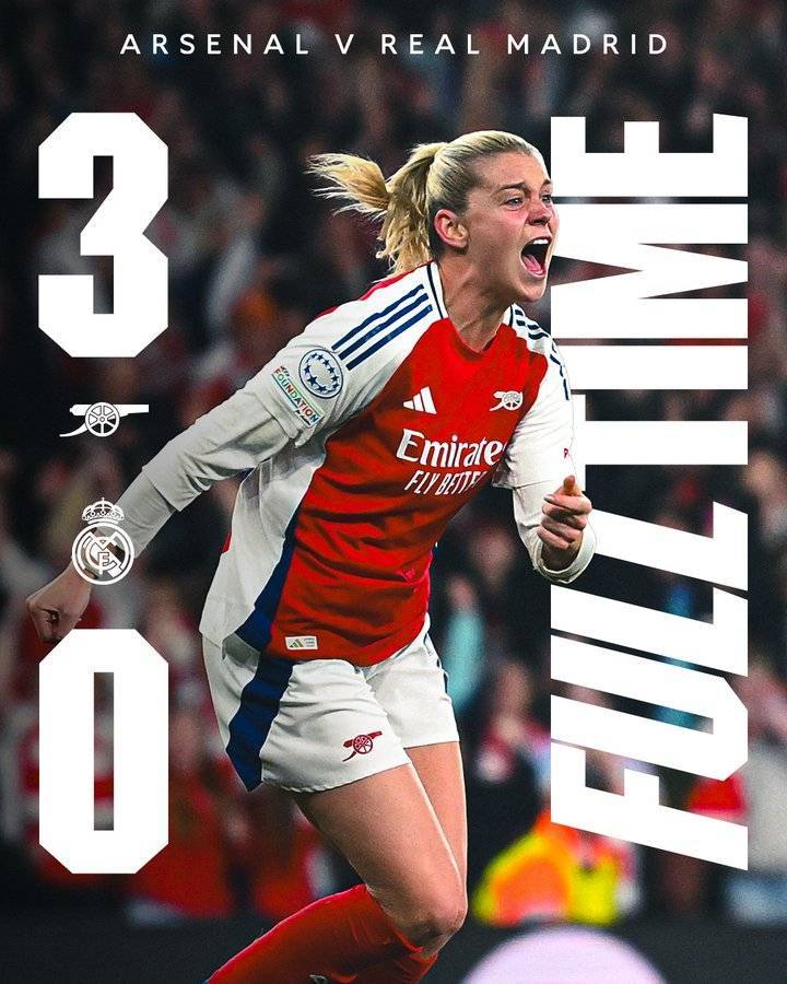 女足欧冠淘汰赛首回合输2球逆转晋级，阿森纳是近14年英格兰首队